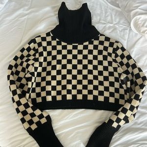 Black and White Checkered Turtleneck Sweater